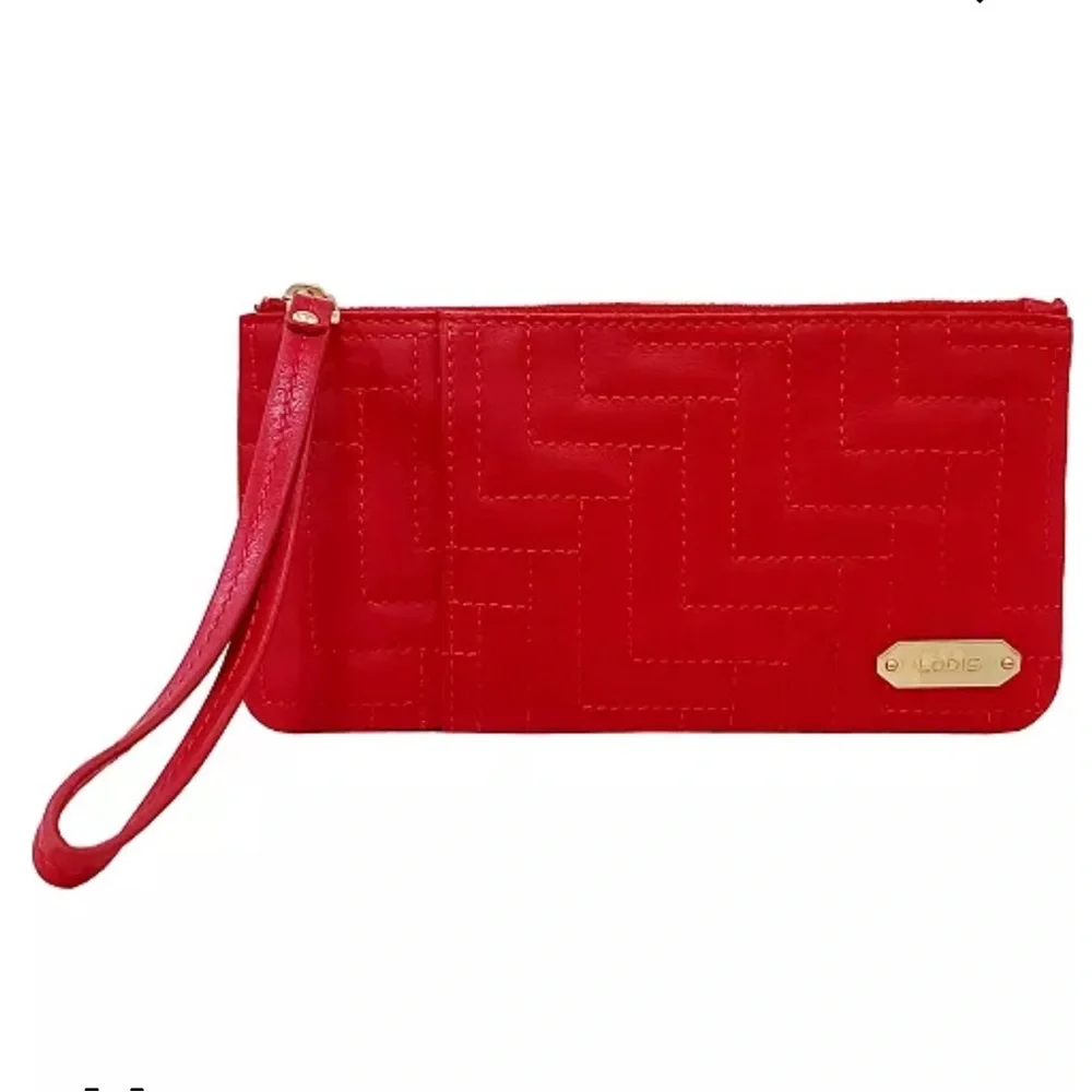 LODIS Red Zip Quilted Leather Wristlet